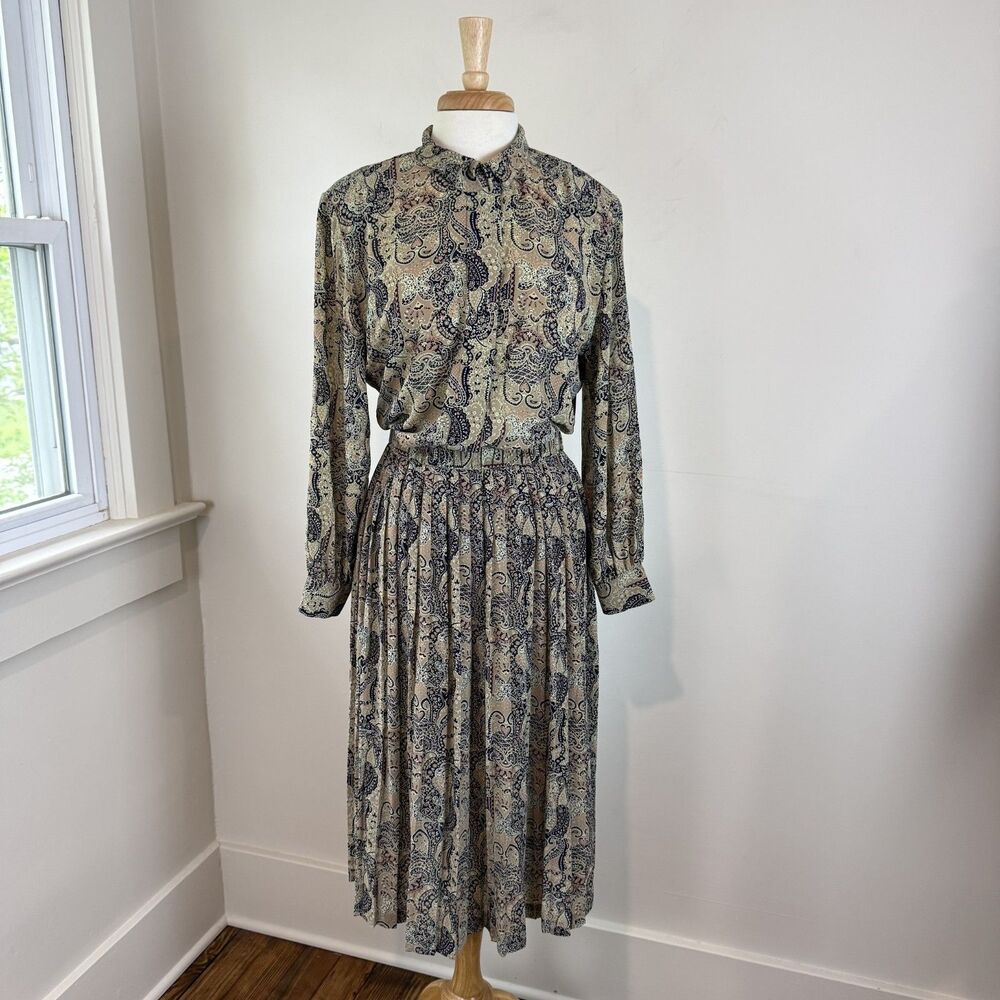 Vintage Pendleton Paisley Skirt Set | Cottagecore Pleated Midi & Blouse